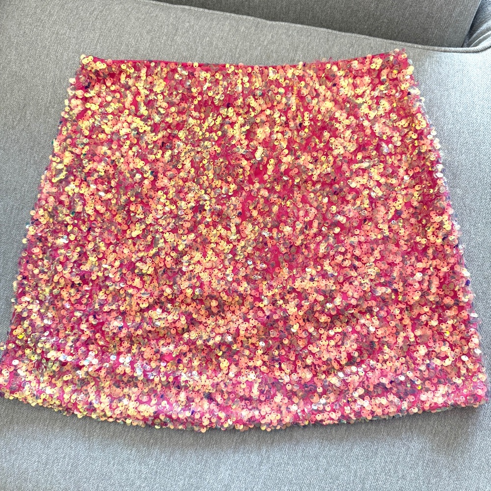 NWT Endless Rose Pink and Gold Sequin Mini Skirt Size M